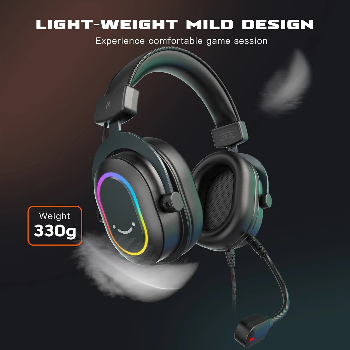 Auscultadores Gaming FIFINE RGB com Microfone – Auscultadores com Fios Over-Ear e Som Surround 7.1 para PC, PS4 e PS5 com 3 Modos EQ