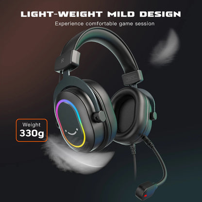 Auscultadores Gaming FIFINE RGB com Microfone – Auscultadores com Fios Over-Ear e Som Surround 7.1 para PC, PS4 e PS5 com 3 Modos EQ