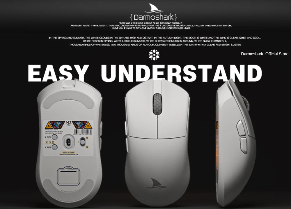 Mouse da gaming Darmoshark M3Pro 2.4G BT wireless tri-mode, sensore PAW3395, N52840, 26000DPI, mouse con driver macro per mani grandi per il gaming
