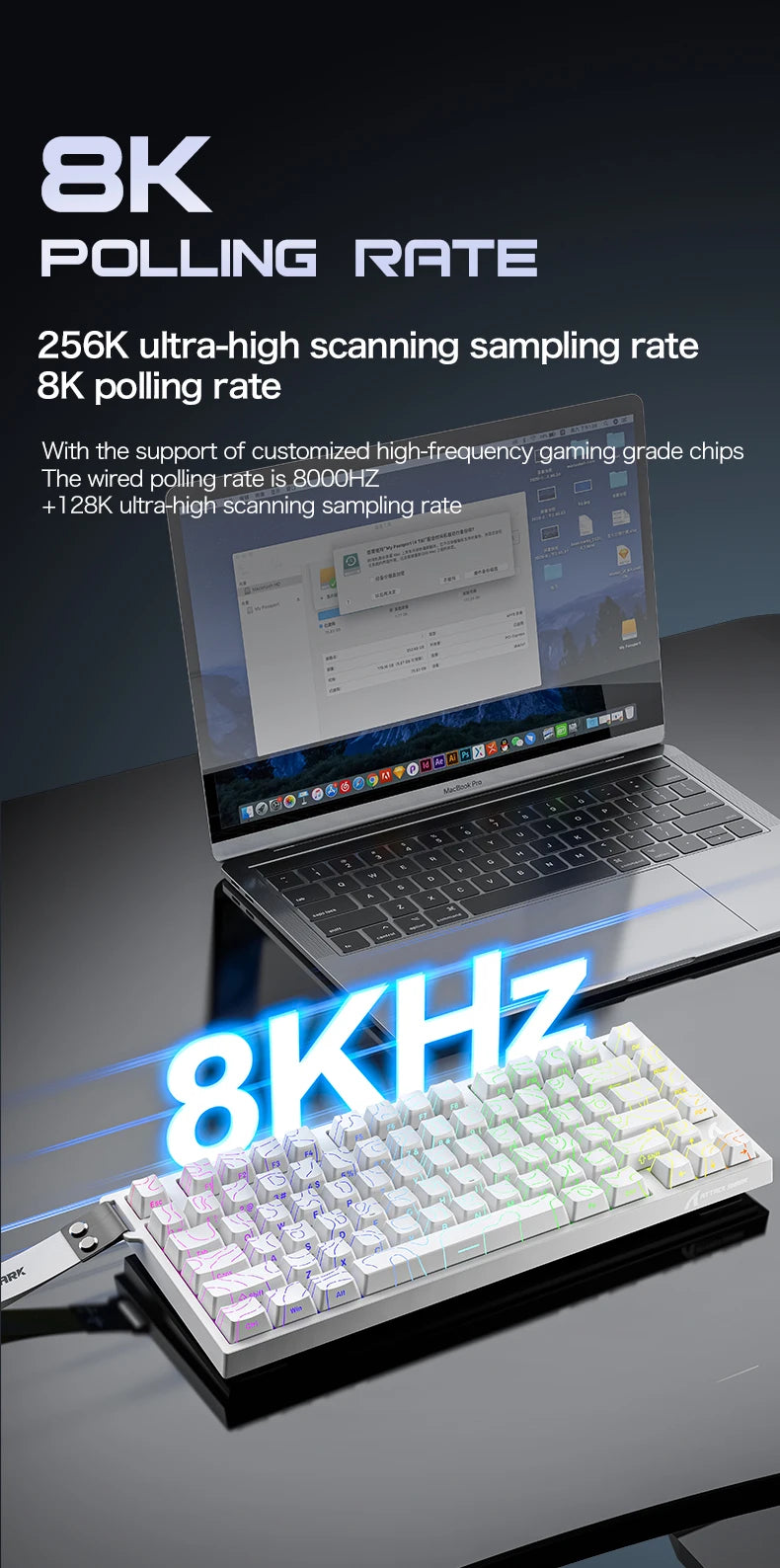 Tastiera gaming magnetica cablata ATTACK SHARK R82 HE 75% RGB 8000Hz Rapid Trigger, attuazione 0.005mm
