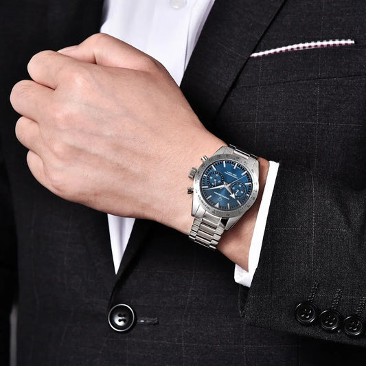 PAGANI DESIGN – Reloj para hombre «Moon» con agujas anchas, cronógrafo deportivo retro de cuarzo, cristal de zafiro con tratamiento antirreflectante (AR), calibre VK64