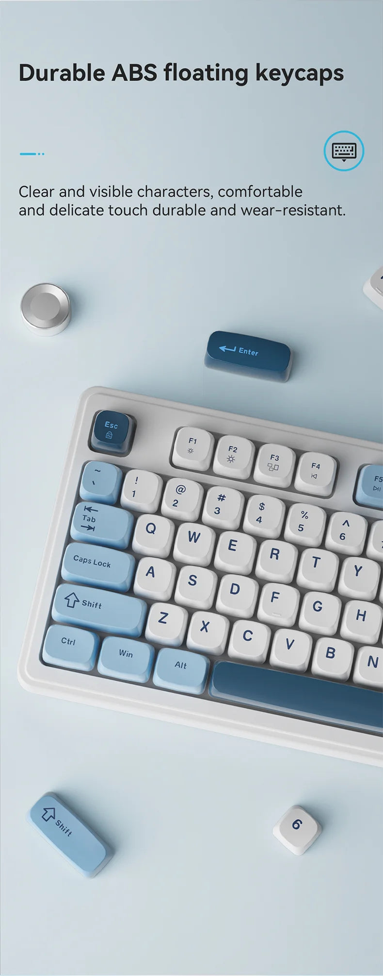 AJAZZ AF98 kabelgebundene/kabellose Tastatur mit mechanischem Tippgefühl, für das Büro, lange Akkulaufzeit, drei Modi, RGB-Mischbeleuchtung, ABS-Tastenkappen, ergonomisch