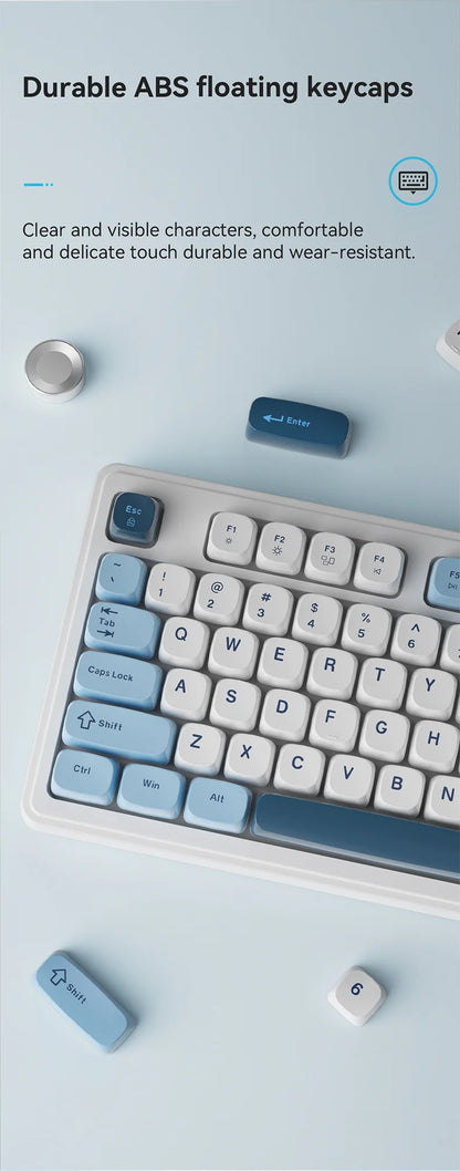 AJAZZ AF98 kabelgebundene/kabellose Tastatur mit mechanischem Tippgefühl, für das Büro, lange Akkulaufzeit, drei Modi, RGB-Mischbeleuchtung, ABS-Tastenkappen, ergonomisch