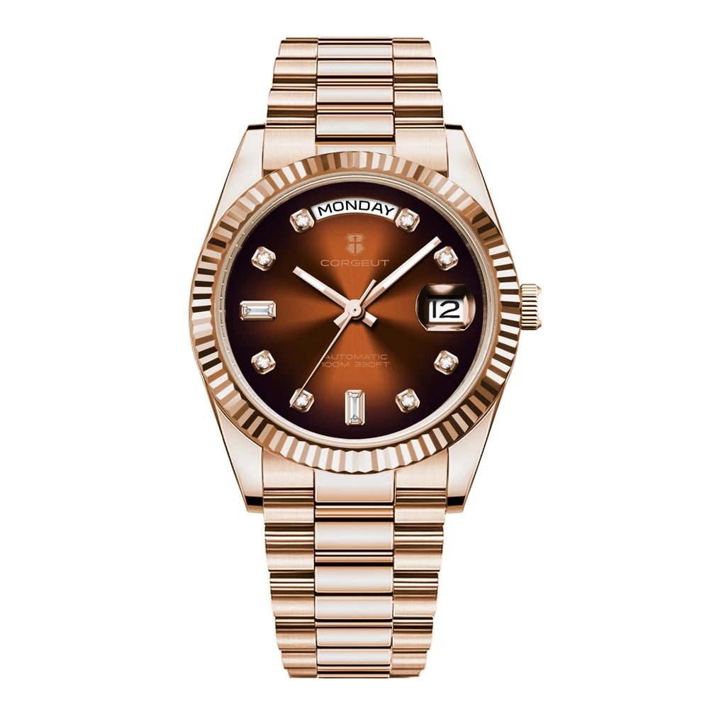 Luxuriöse Corgeut 36MM Herrenuhr ST1644 Automatische mechanische Armbanduhr mit Saphirglas Relogio Masculino 10BAR Day Swim Dress Watch
