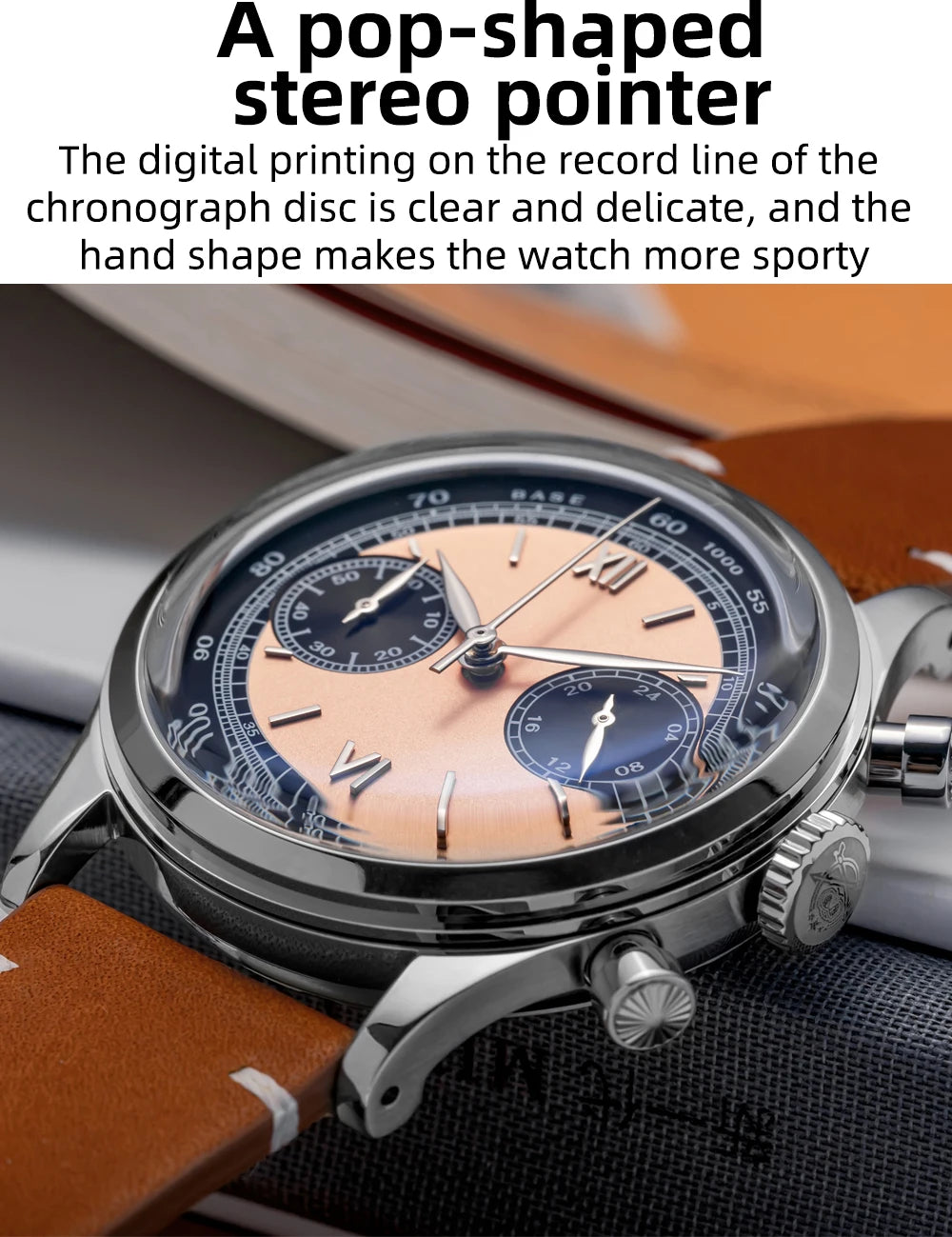 ADDIESDIVE AD2037 Men Quartz Watch Multifunctional 24 Hour Chronograph Black Dial Leather Watches 100m Dive Business Wristwatch