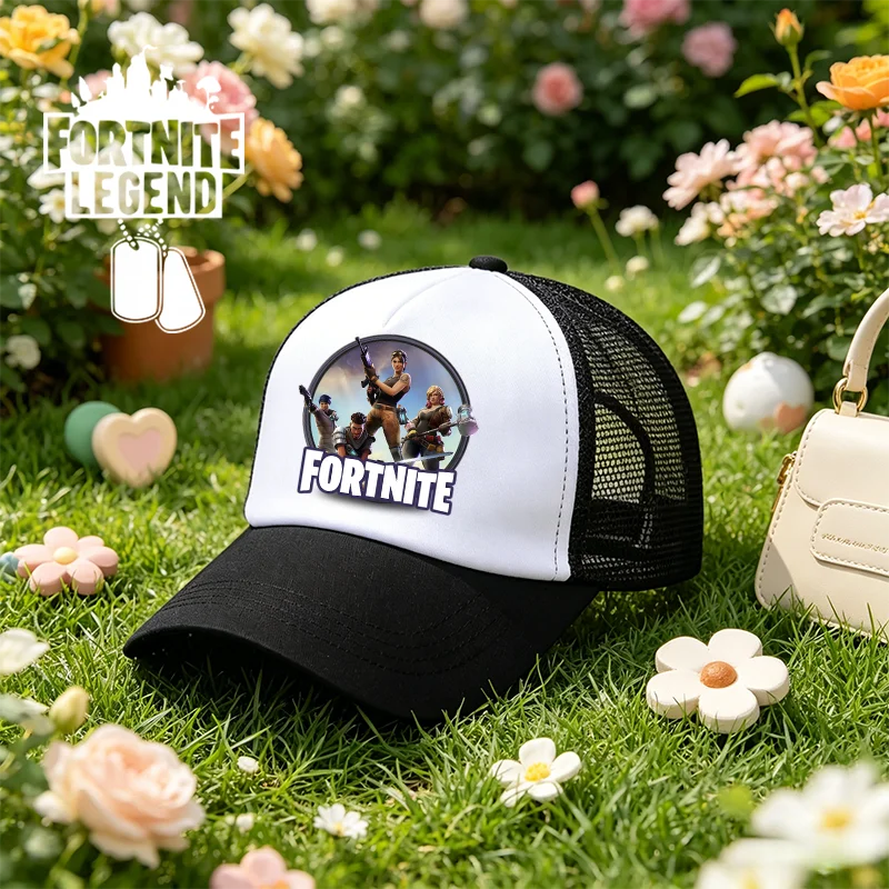 Gorra de béisbol Fortnite con estampado de juego estilo cartoon para niños, gorra de malla transpirable de verano, visera ajustable, regalo de cumpleaños para niños