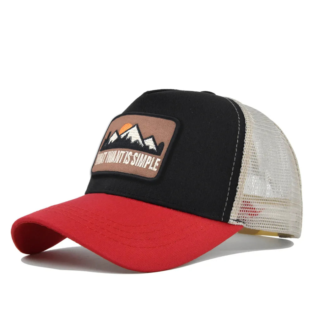 Letter Mesh Breathable Hat Women Men Embroidery Blocking Baseball Cap Sunshade Outdoor Sports Cycling Travel Sun Hat Dad Hat