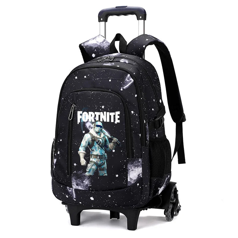 Fortnite 2-in-1 trolleyrugzak met sterrenhemelprint, grote capaciteit, waterdichte laptoptas met trapklimontwerp, schooltas voor studenten