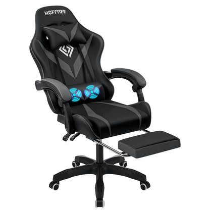 200Lbs Load Gaming Chair with Massage Ergonomic Computer Chair Footrest and Lumbar Support Reclining PC Chair Adjustable Armrest