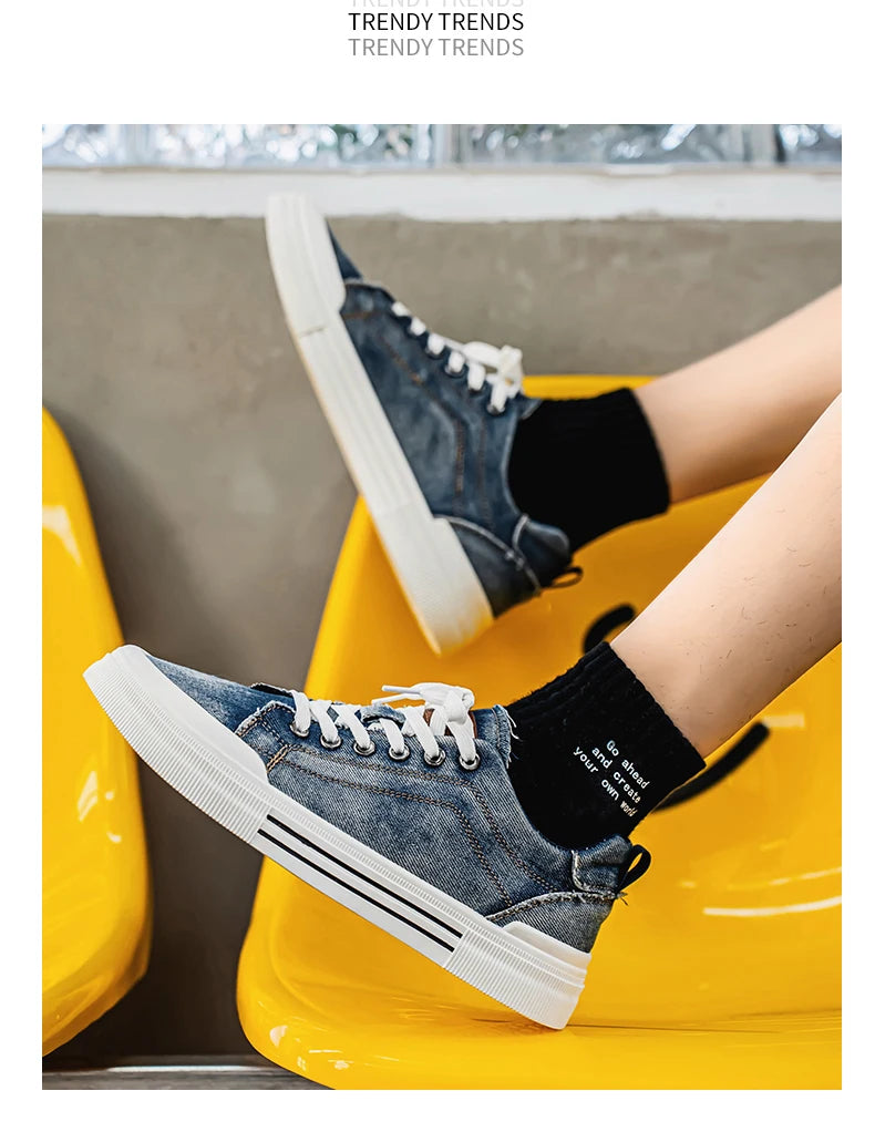 Personalized Spring and Autumn New Men's Shoes, Korean Style Fashionable Large Size Low-Top Casual Shoes, Denim Single Shoes, Versatile Sneakers