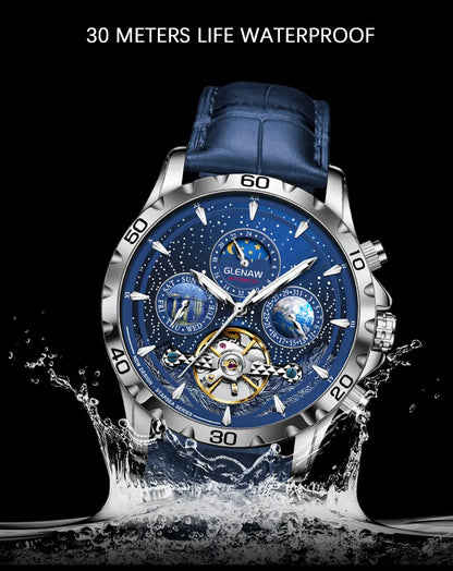 Relojes para hombre GLENAW Design, marca líder de lujo, moda y negocios, reloj automático impermeable para hombre, reloj mecánico para hombre