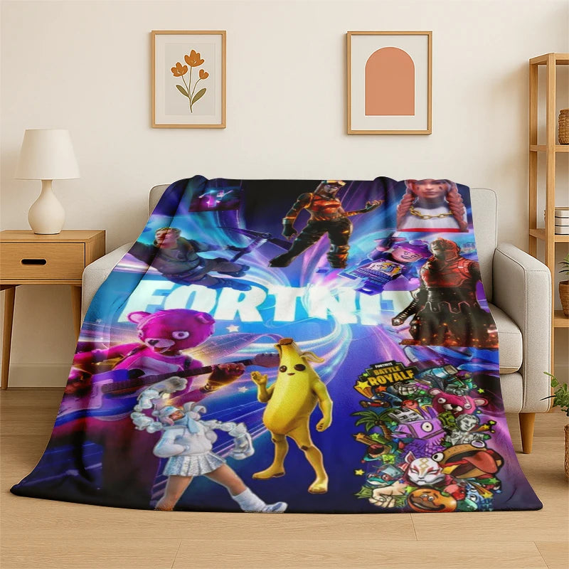 Cartoon-F-Fortnite-Game-Gamer-Flanelldecke – weiche, warme Kuscheldecke für Schlafzimmer, Wohnzimmer, Bett, Reisen, Camping, Picknick und als Geschenk