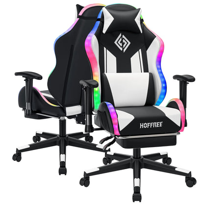 Silla gaming LED para niños de 8-15 años, silla gamer ajustable con iluminación LED, reposapiés y soporte lumbar, silla ergonómica para PC