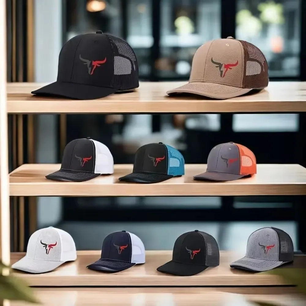 Casual Bull Head Print Summer Baseball Cap Breathable Hip Hop Sports Visor Mesh Adjustable Sun Hats Men Women