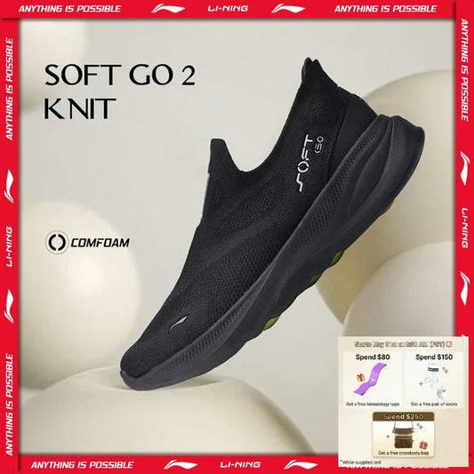 Zapatillas deportivas casual sin cordones Li-Ning SOFT GO 2 KNIT para hombre, cómodas, estables y con amortiguación, de malla para caminar, jogging y uso diario AGLV017