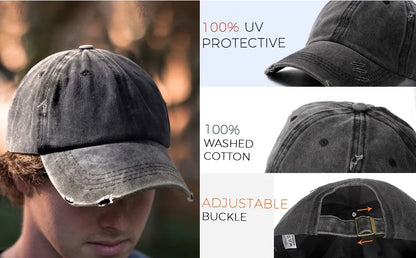 Distressed Baseball Cap Dad Hats for Men Women Vintage Washed Cotton soft crown Hat Adjustable Low Profile Unisex Style Headwear