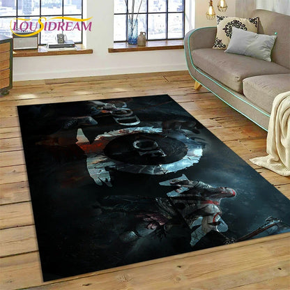 God of War Games Kratos Cartoon 3D Rug Carpet for Living Room Bedroom Home Decor,Floor Mat Non-slip Decoration for Sofa Doormat