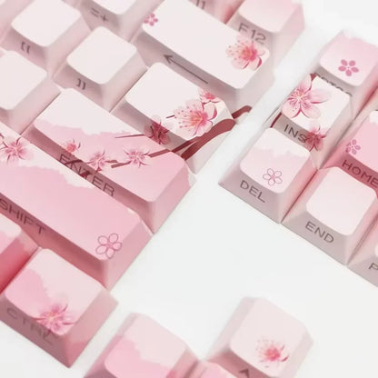 Set di keycap Sakura Pink con incisione laterale, PBT traslucido, 127 tasti, per switch MX e tastiere meccaniche 60/84/90/104/108