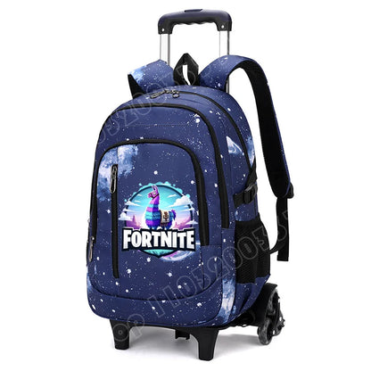Fortnite 2-in-1 trolleyrugzak met sterrenhemelprint, grote capaciteit, waterdichte laptoptas met trapklimontwerp, schooltas voor studenten