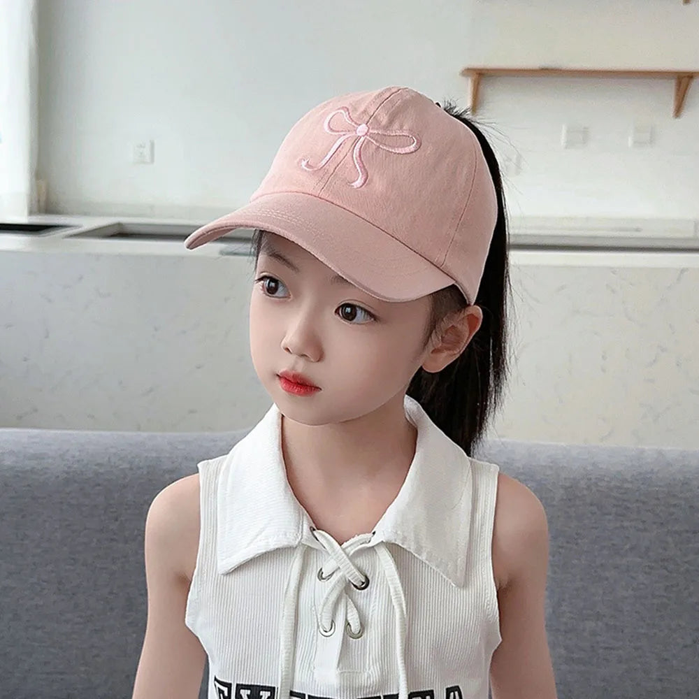 Fashion Kids Baseball Caps for Boys Girls Sun Hat Hollow High Ponytail Caps Children Sunshade Baseball Caps for age 4-12 Years