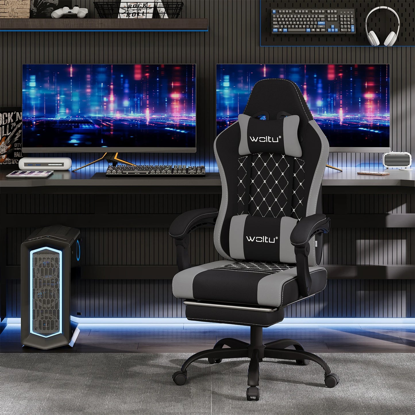 Sedia da ufficio girevole WOLTU con funzione massaggio, poltrona ergonomica con cuscino e poggiapiedi, sedia gaming regolabile in altezza