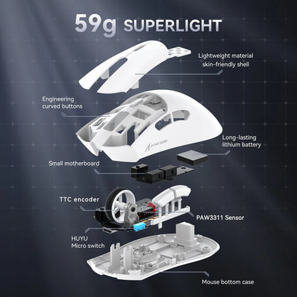 ATTACK SHARK R1 Tri-Mode-Gaming-Maus, PixArt PAW3311 Sensor, 18000 DPI, 1000hz, 59g ultraleicht für große Hände, für PC/Mac