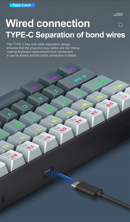 Teclado Mecânico Mini APAYADO K61, Com Fios, 61 Teclas, Phantom RGB, Switch Mecânico Vermelho/Azul Preto/Branco para Gaming, 60% Portátil