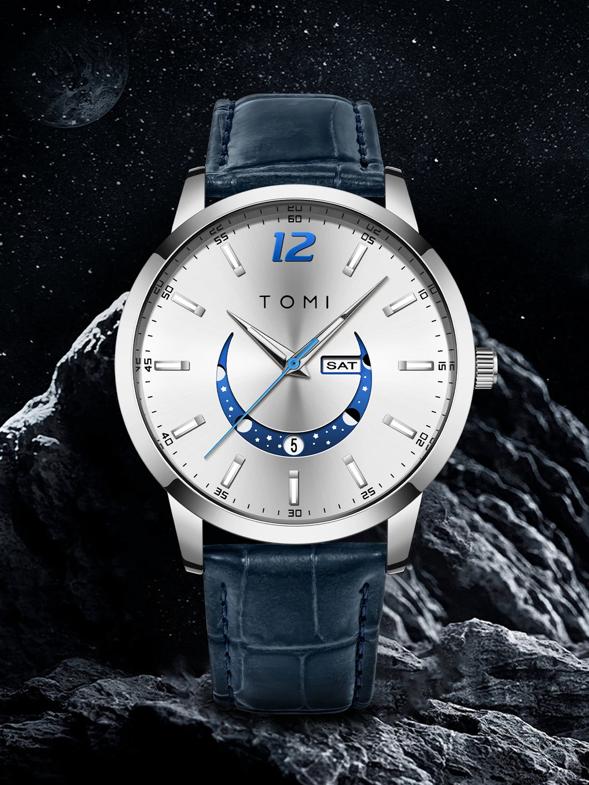 Reloj de cuarzo TOMI, de estilo elegante y profesional, con correa de piel, caja de aleación y esfera con agujas: diseño de alta gama, ideal como regalo para hombre.