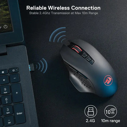 Ratón gaming inalámbrico Redragon M656 Gainer, 4000 DPI, ratón gamer inalámbrico 2.4Ghz con 5 niveles de DPI, 7 botones macro, retroiluminación LED roja