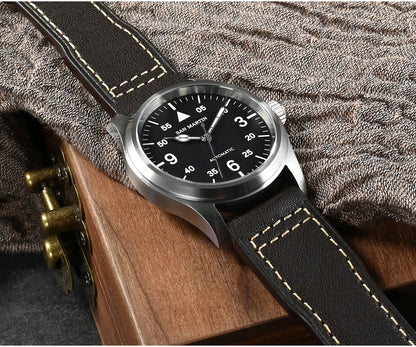 San Martin Men Pilot Watch 37mm Miyota 8215 Fashion Simple Style Military Automatic Mechanical Watches 100m Waterproof BGW-9