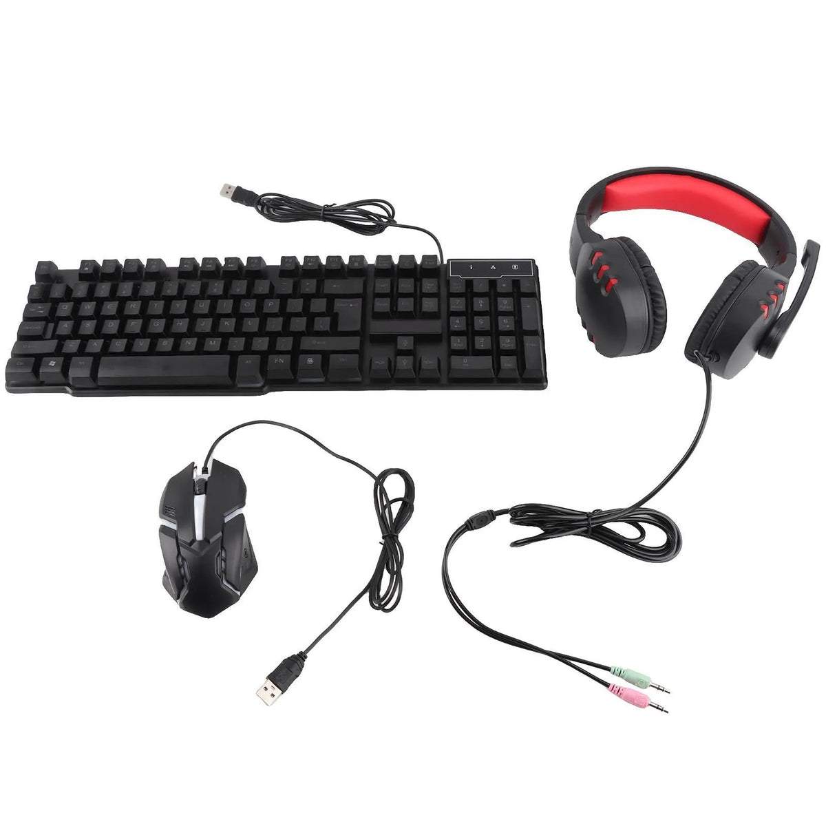 Keyboard Mouse Combo 4-piece Gaming Combo Ergonomic 104 Keys Keyboard 4-color Breathing Light Mouse Headset Anti-slip Mouse Pad