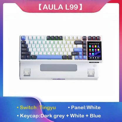 AULA L99 intelligente mechanische Tastatur mit Display, Bluetooth, kabellos, Tri-Mode, Nacht-Gaming-Laptop-Tastatur, 8000mAh, Raindrop Switch