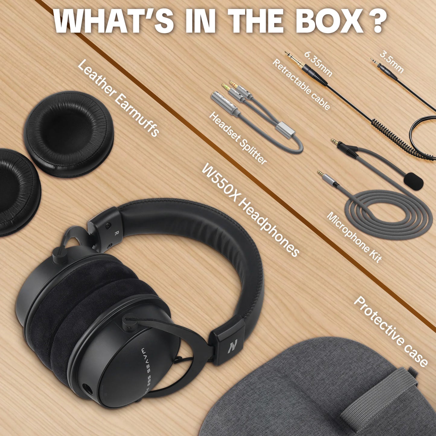 Auscultadores de Estúdio TALOMEN W550x – Auscultadores Profissionais de DJ com Fio, Over-Ear, para Monitorização, com Drivers de 50mm e Cabo Amovível