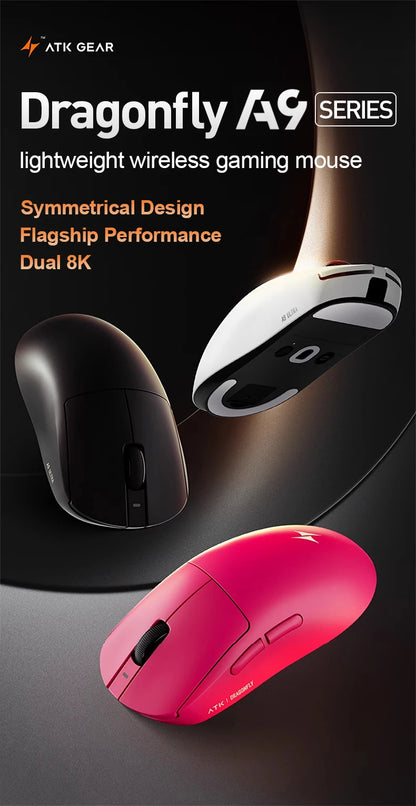 ATK Dragonfly A9 Ultra langaton pelihiiri PAW3950 ultrakevyt kolmitilainen ergonominen e-urheilun FPS-hiiri pelaajille A9 SE Plus