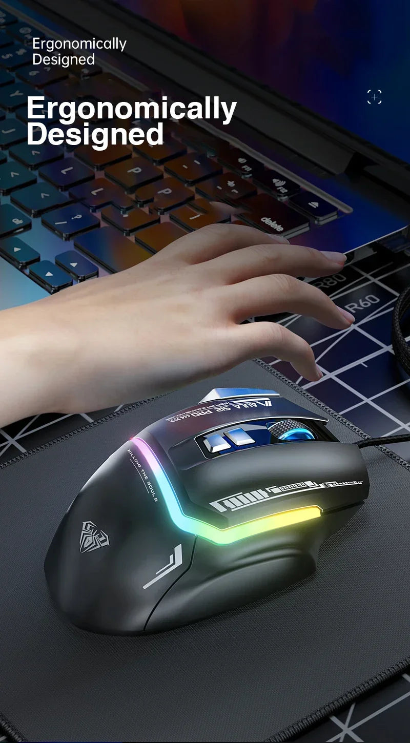 AULA S12Pro Wired Mechanical Mouse 1000HZ 12800DPI RGB Low Latency Macro Defines Esports Gaming Mouse PC Gamer Accessories