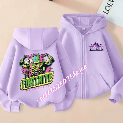 Neue Fortnite-Kapuzenjacke für Kinder im Herbst, mit Cartoon-Spielcharakter-Print, Reißverschluss, Winterjacke für Jungen