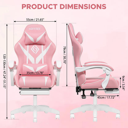 200Lbs Load Gaming Chair with Massage Ergonomic Computer Chair Footrest and Lumbar Support Reclining PC Chair Adjustable Armrest