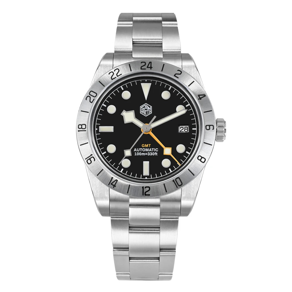 San Martin Neue 39mm NH34 BB GMT Automatikuhr, mechanische Sportuhr, Saphirglas, Leuchtanzeige, wasserdicht bis 100m, für Herren, Relogio SN0054