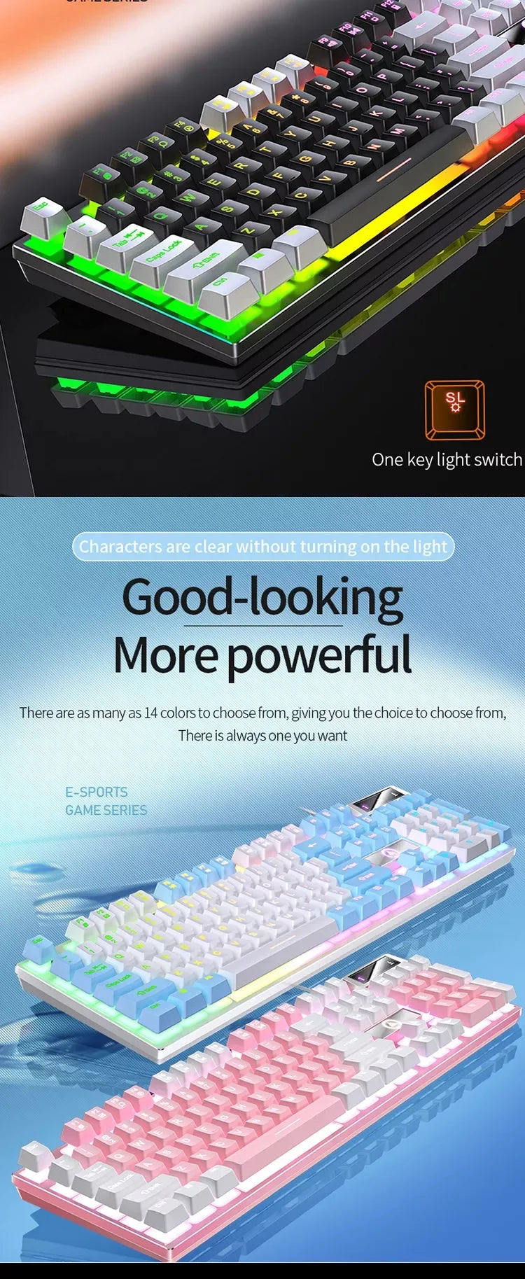 K500 Pink Keyboard – gemischte Farben, weiße und pinke Tastenkappen, 104 Tasten, kabelgebundene Gaming-Tastatur für Laptop und PC