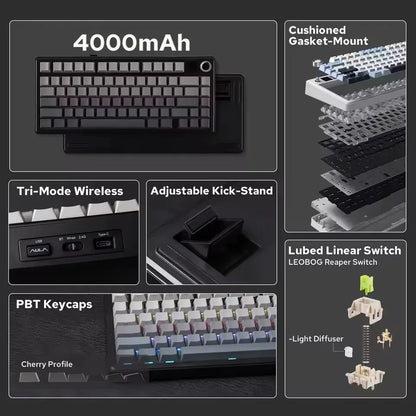 AULA F75 MAX mechanische Gaming-Tastatur 2.4G kabellos/BT/kabelgebundene Tastatur, Hot-Swap, RGB, 75%, 81 Tasten, Büro-Tastatur mit TFT-Bildschirm
