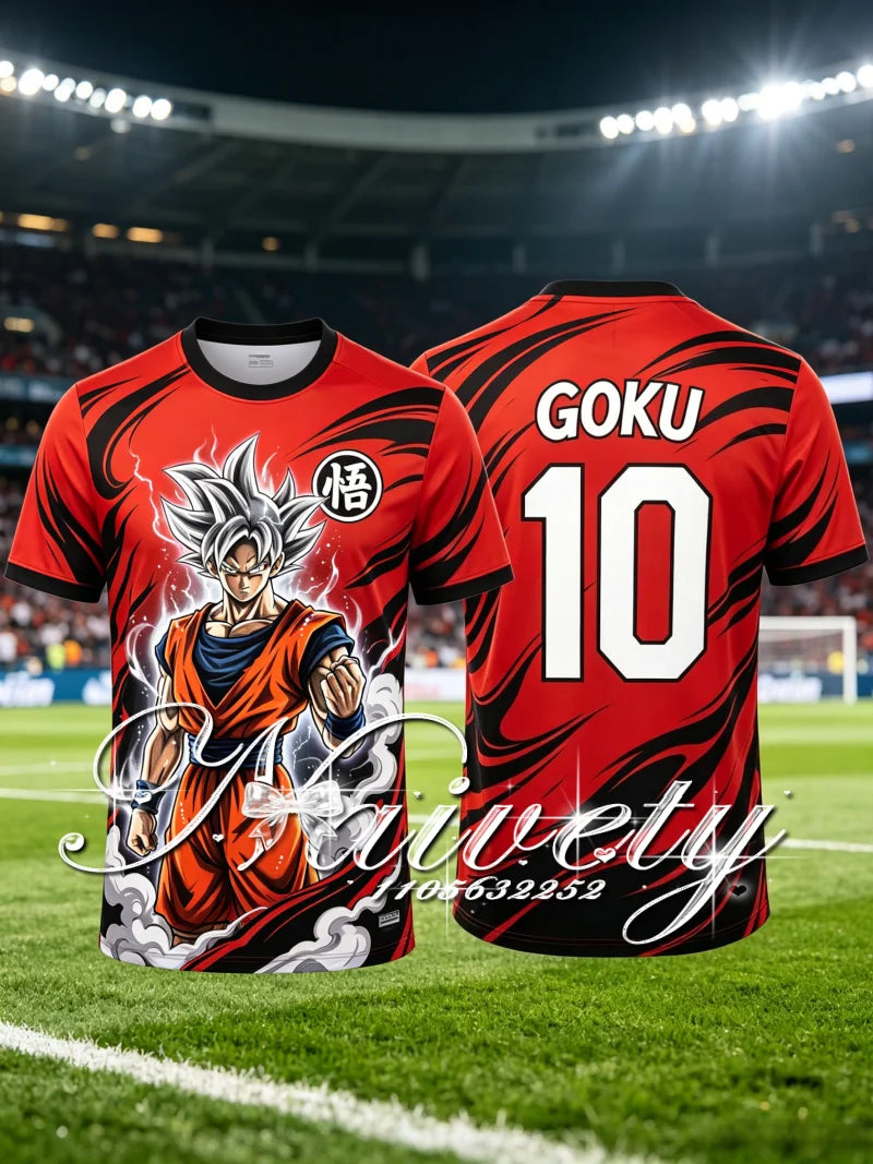 Summer Hot Dragon Ball Retro 3D Print Soccer Jersey Unisex Anime Goku Red Flame Graphic Sport T-shirt Training Short Sleeve Top