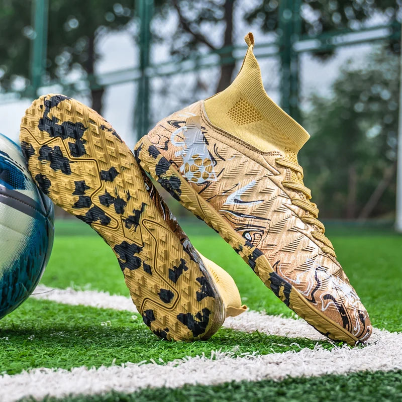 Men's High Ankle Football Boots Turf Soccer Cleats Breathable Non-slip Training Match Sneakers Outdoor Sports TF Soccer Shoes
