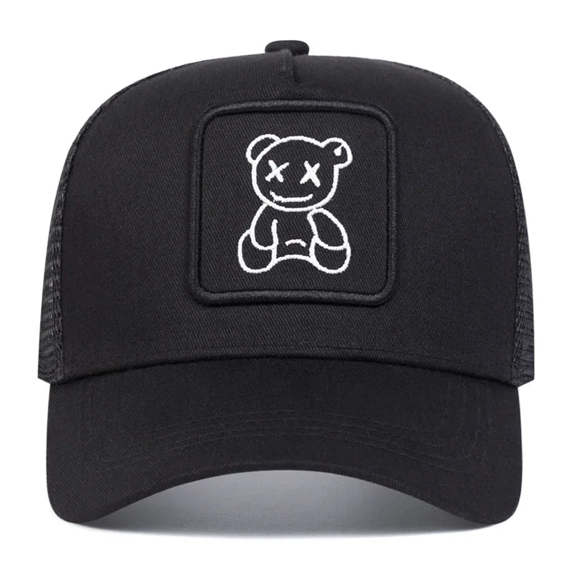 Cute Bear Embroidery Mesh Trucker Hat Unisex Adjustable Baseball Cap Spring Summer Outdoor Casual Sunscreen Hat