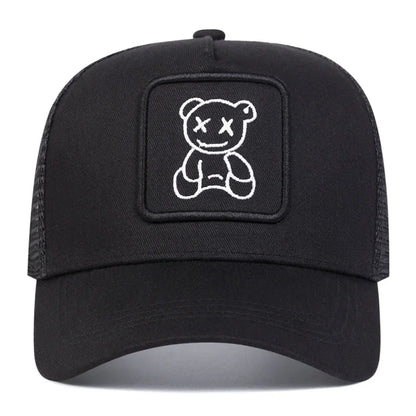 Cute Bear Embroidery Mesh Trucker Hat Unisex Adjustable Baseball Cap Spring Summer Outdoor Casual Sunscreen Hat
