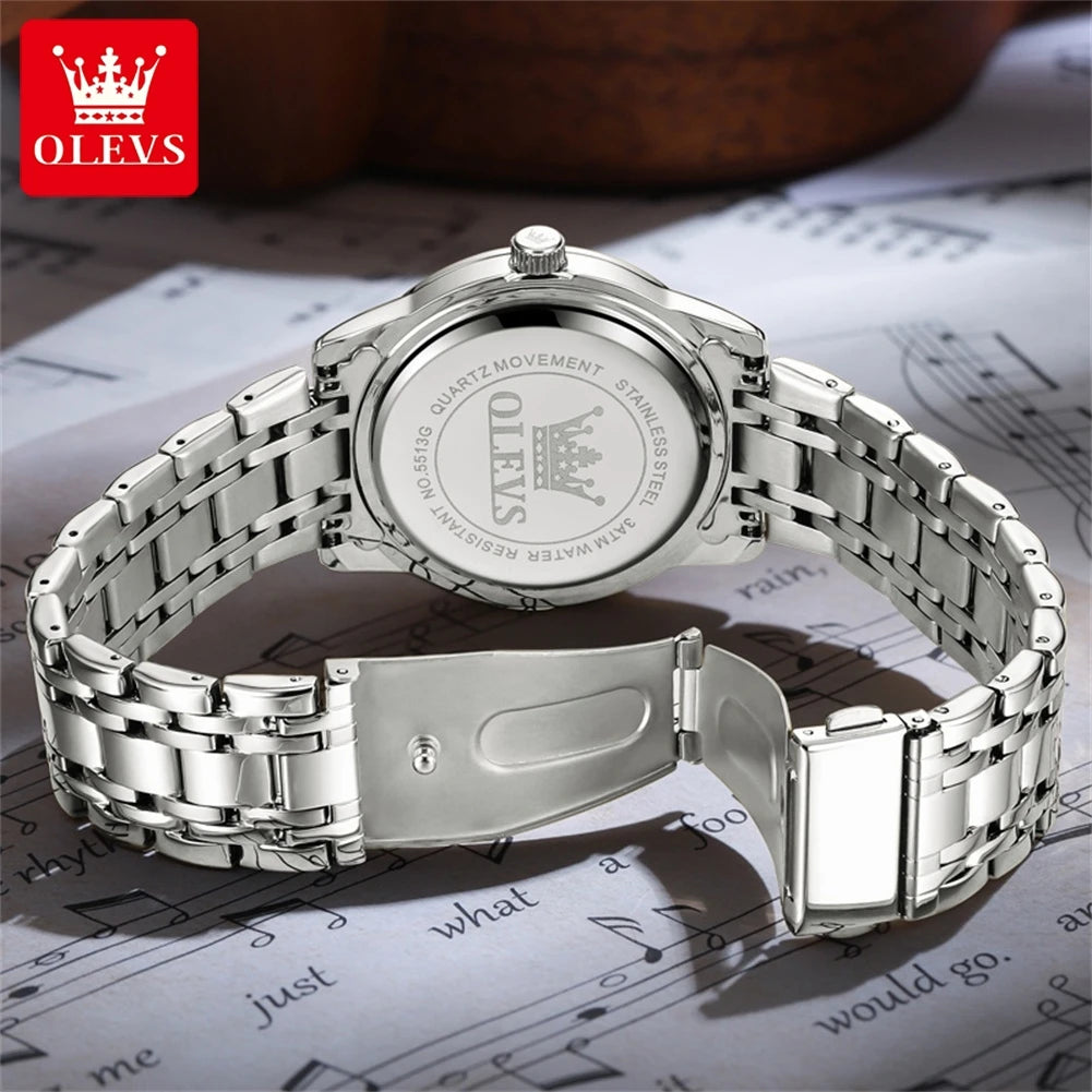 OLEVS 5513 quartzhorloge voor heren – Stalen band, waterdicht, verlichte display, kalender en weekdag – Elegant en luxueus horloge, origineel model voor heren