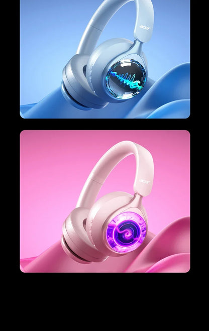 Acer OHR712 Casques Sans Fil Bluetooth 6.0 Pliables Over-Ear avec Effets Lumineux Sympa, Son Stéréo pour Voyage, Maison et Bureau