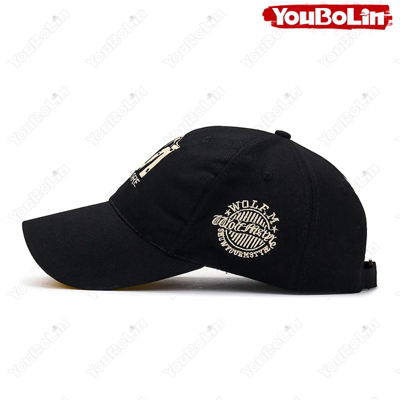 M letter Wolf Totem Embroidery Cotton Adjustable Baseball Cap Sun Hat Trucker Caps Dad Hats