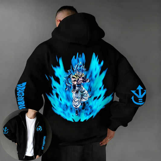 Felpa con cappuccio Dragon Ball Anime Y2K versatile con zip 2025 da uomo autunno/inverno, nuovo top casual americano ampio genitore-bambino con stampa Gogeta