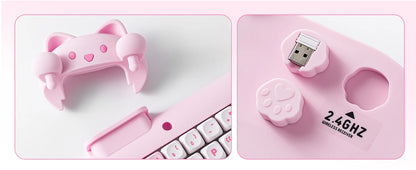 YUNZII C68 Pink 65% Hi-Fi Cute Cat Silicone Hot Swap NKRO Ergonomic Wireless BT5.0/2.4G/Wired RGB Mechanical Gaming Keyboard