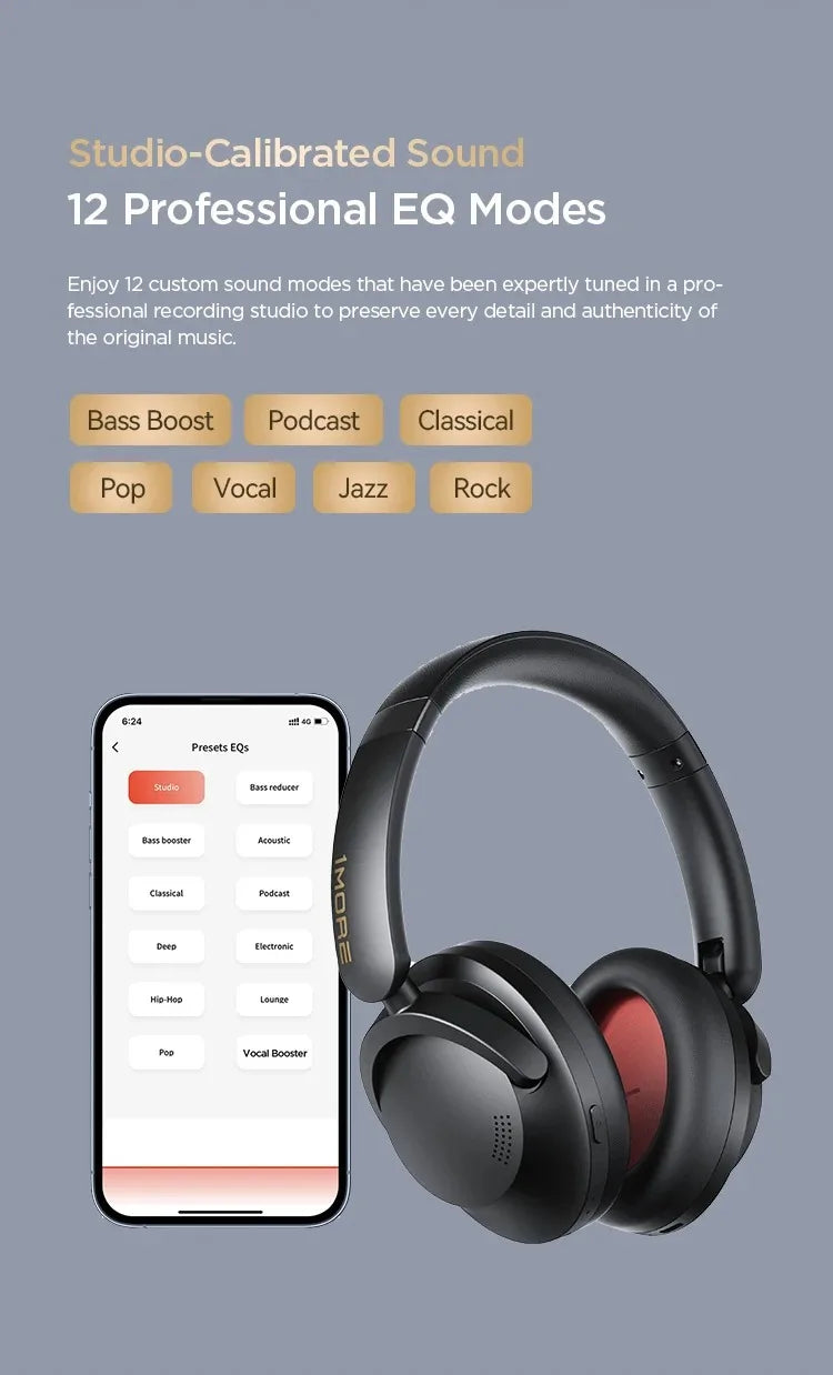 1MORE SonoFlow Pro Wireless Headphone 100H Playtime flash-sale Bluetooth Active Noise Cancelling Hi-Res Audio Clear Call